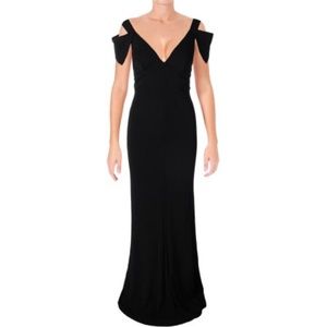 Black Fit & Flare Cold Shoulder Evening Gown
